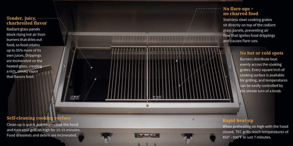 TEC Grills 44" Freestanding Sterling Patio FR Infra-Red Gas Grill Stainless Steel Island w/ Shelves - Yardandpool.com