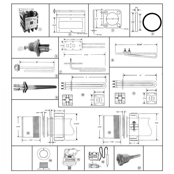 Various Coates Spa Heater Parts