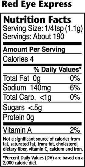 Dizzy Pig Red Eye Express Nutritional Information