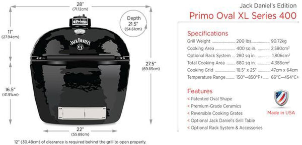 Primo Grills Oval XL 400 Jack Daniel's Edition Ceramic Grill - Yardandpool.com