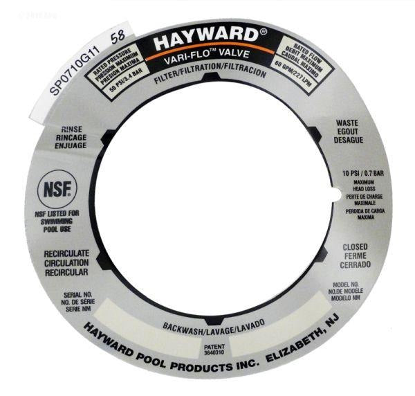Hayward SPX0710G Valve Label Plate - Yardandpool.com